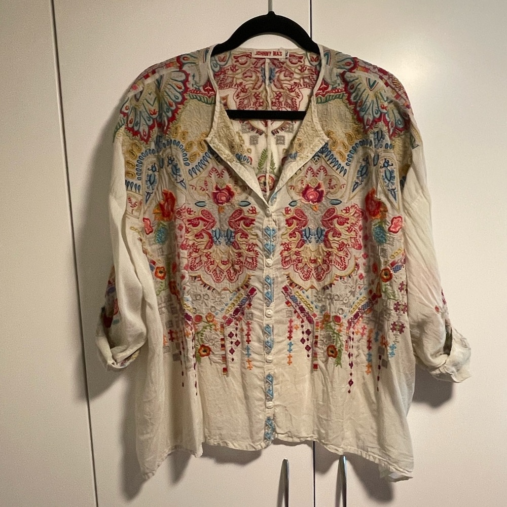 JOHNNY WAS Embroidered Tunic Blouse Top NEW NWT Size XL Valley Button Down - Picture 10 of 10